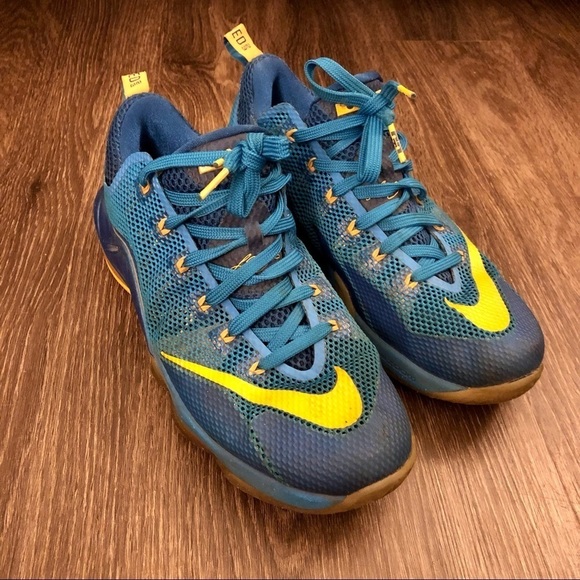 Nike Lebron 12 Low Entourage Gym Blue & University Gold Sneakers - Picture 1 of 8